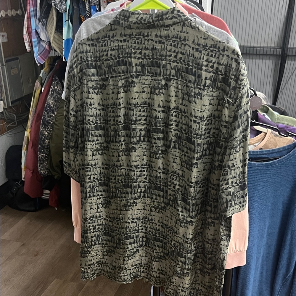 All Saints Listz Olive Patterned Button-Down Shirt - image 5